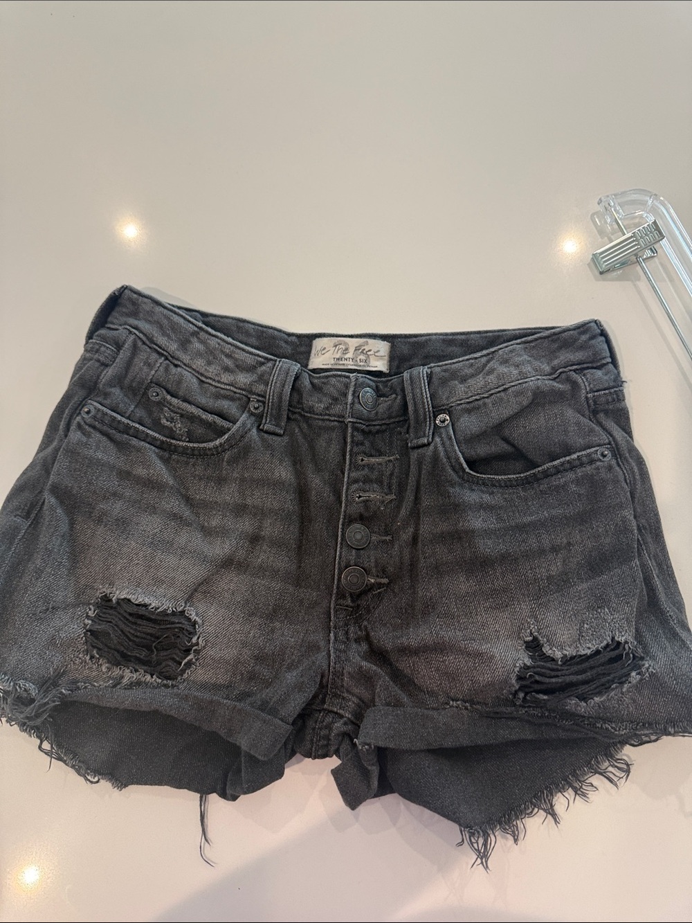 We The Free Distressed Black Button-Fly Denim Shorts